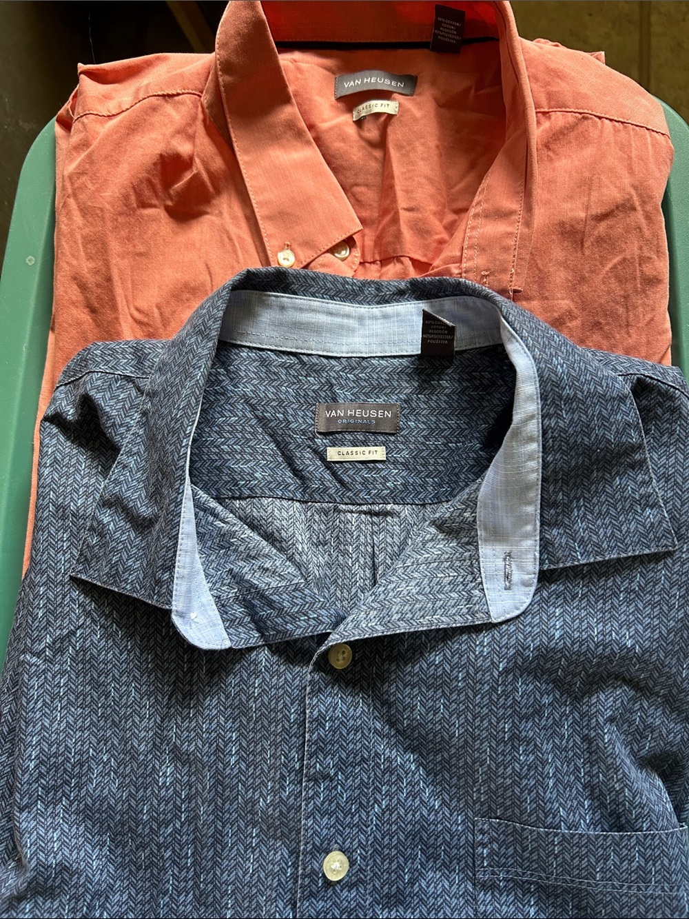 Van Heusen Orange Button-Up Shirt with Charcoal Herringbone Shirt